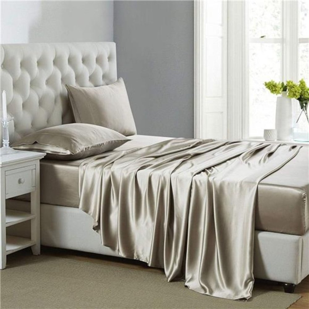 Silk Satin Sheets, 4-Piece Full Size Satin Bed Sheet Set with Deep Pockets